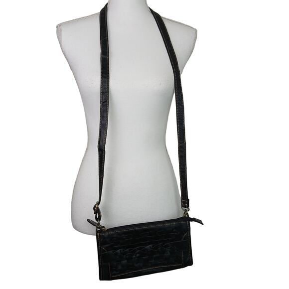 Jesslyn Blake Black Woven Leather Clutch Crossbody Purse Wallet - Picture 5 of 8